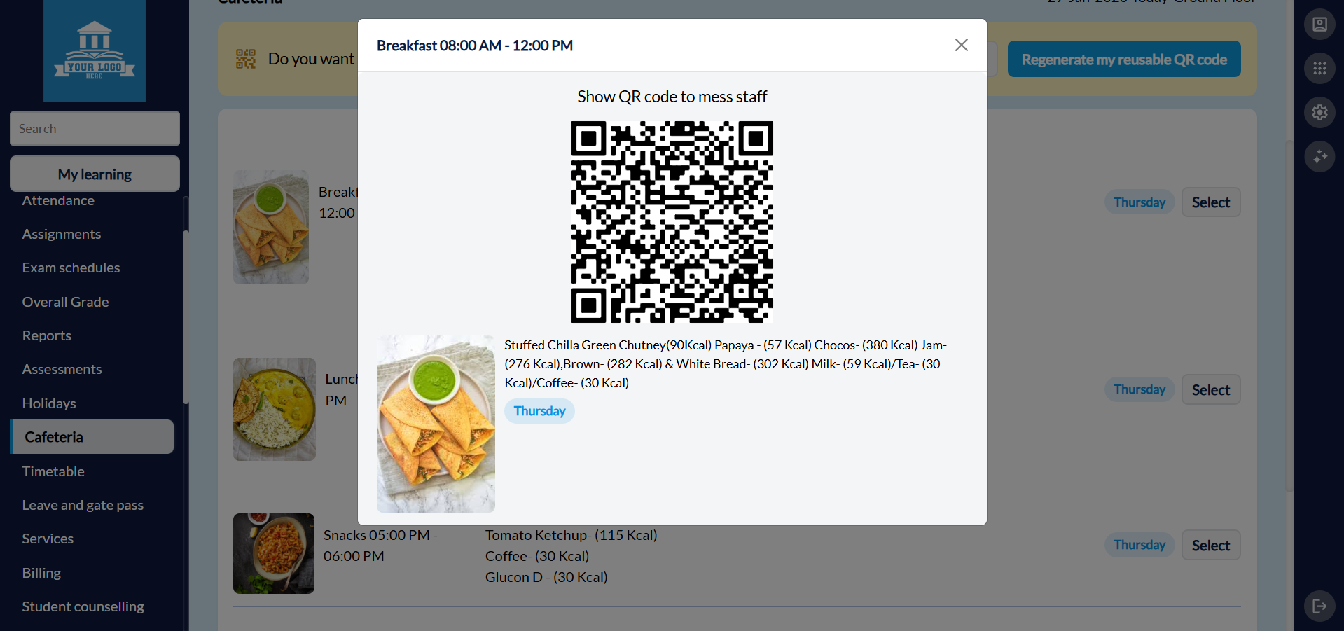 QR Code Cafeteria Access