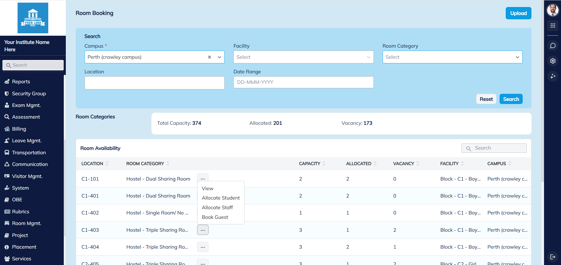 Room Booking Interface